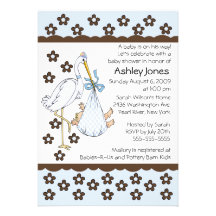 Baby Boy Stork Boy Baby Shower Invitations