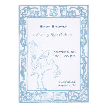 Baby Boy Stork & Owl Border Shower Announcement