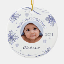 Baby Boy's First Christmas Snowflake Photo Ornamen Christmas Tree Ornament