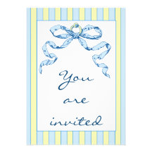 Baby Business Blue & Yellow Stripes & Vintage Bow Personalized Invites