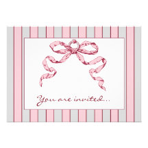 Baby Business Grey & Pink Striped Invitations
