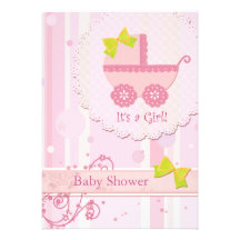 Baby Carriage It's a Girl! Pink Baby Shower Invite