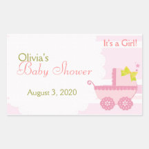 Baby Carriage It's a Girl Pink Baby Shower Sticker