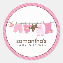 Baby Clothesline {pink} Round Sticker