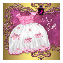 Baby Dress Hot Pink Gold Baby Shower Personalised Announcement