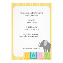 Baby Elephant Shower Invite Yellow