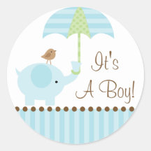 Baby Elephant Umbrella It's A Boy Sticker