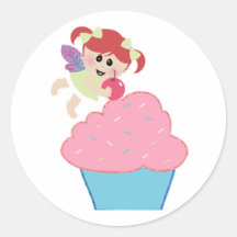 baby fairy cupcake cherry on top round sticker
