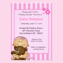 Baby Girl and Bear  Shower  Invitation invitations