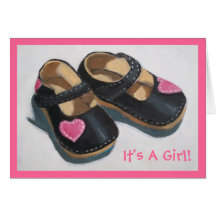 BABY GIRL ANNOUNCEMENT HEART SHOES GREETING CARD