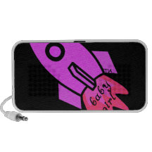 baby girl got a pink rocket ship travel speaker