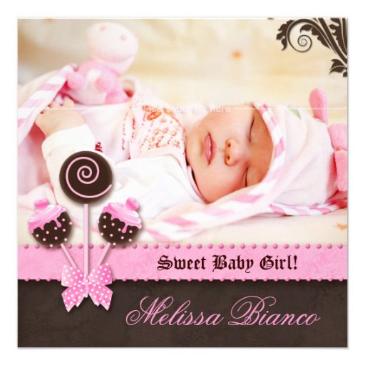 Baby Girl Invitation Announcement Cake Pops Pink