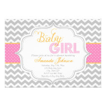 Baby Girl Mod Chic Chevron Baby Shower Invite