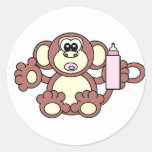 BABY GIRL MONKEY ROUND STICKERS