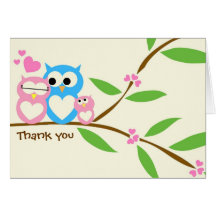 Baby Girl Owl Thank You Note Card