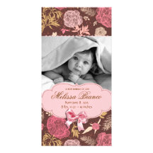Baby Girl Photo  Card Vintage Floral Pink Custom Photo Card