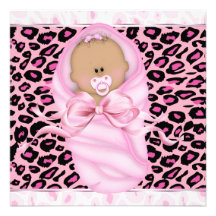 Baby Girl Pink Black Leopard Baby Girl Shower Custom Invite