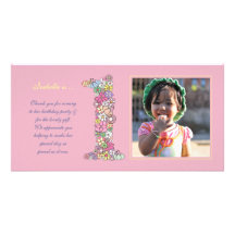 Baby Girls 1st Birthday Thank You Photo Card