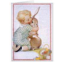 Baby hugging Easter Bunny Greeting Card