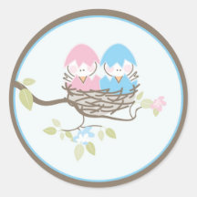 Baby Invitation or Favour Sticker - Twin Birds