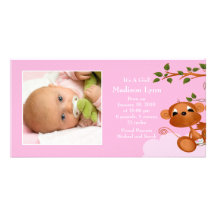 Baby Monkey PHOTO  Girls Birth Announcement Personalized Photo Card