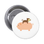 Baby Monkey Riding Backwards on a Pig Button