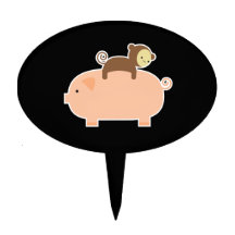 Baby Monkey Riding Backwards on a Pig Cake Toppers
