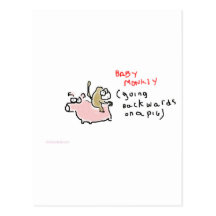 Baby Monkey (riding backwards on a pig) Postcards