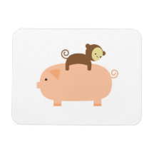 Baby Monkey Riding Backwards on a Pig Flexible Magnet