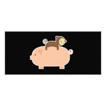 Baby Monkey Riding Backwards on a Pig Custom Rack Card