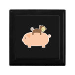 Baby Monkey Riding Backwards on a Pig Trinket Box