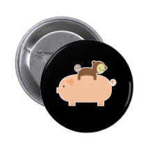 Baby Monkey Riding on a Pig Button