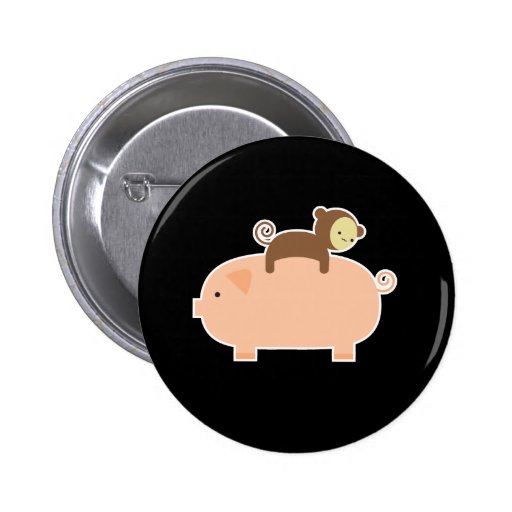Baby Monkey Riding on a Pig Button