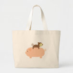 Baby Monkey Riding on a Pig Canvas Bags