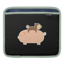 Baby Monkey Riding on a Pig iPad Sleeve