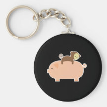 Baby Monkey Riding on a Pig Keychain