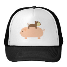 Baby Monkey Riding on a Pig Mesh Hats
