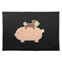 Baby Monkey Riding on a Pig Placemats