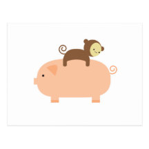 Baby Monkey Riding on a Pig Post Cards