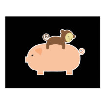 Baby Monkey Riding on a Pig Post Cards