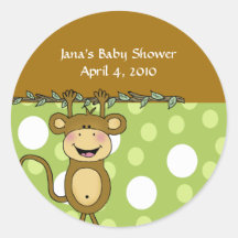 BABY MONKEY Round Baby Shower Favour Stickers