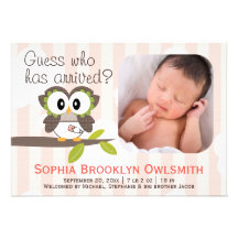 Baby Owl Announcements Girl