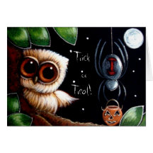 BABY OWL & SPIDER TRICK OR TREAT Card