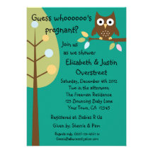 Baby Owl Whoooos Pregnant Green Shower Party Custo Invites