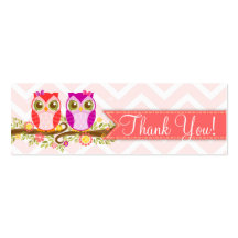 Baby Owls - Girl Twins Baby Shower "Thank You" Tag Business Cards