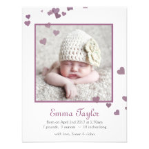 Baby Photo Template Birth Announcement Purple
