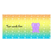 Baby purple elephant rainbow hearts pattern picture card