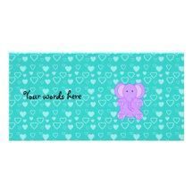 Baby purple elephant turquoise hearts personalized photo card