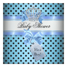 Baby Shower Boy Polka Dot Blue Prince Crown Black Custom Invite
