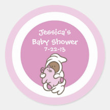 Baby Shower Favour Sticker (Pink Girl, Dark Skin)